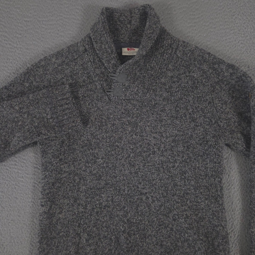 Fjallraven Sweater Mens Medium Gray Lada Wool Blend Shawl Neck Pullover Preppy